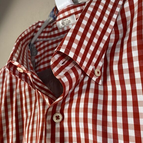 Peter Millar Dress Shirt Red Gingham Plaid Button Men Large Weekender Finish - Picture 4 of 13